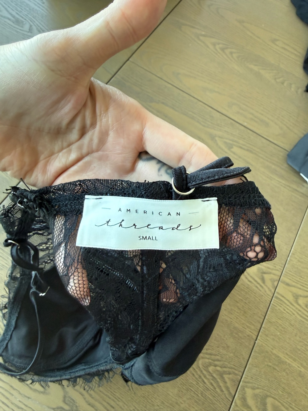 American Threads Black Lace Bralette with Adjustable Straps